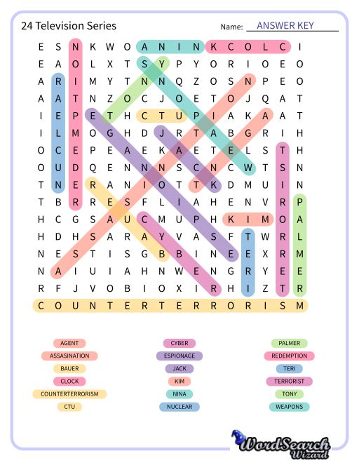 24 Television Series Word Search Puzzle