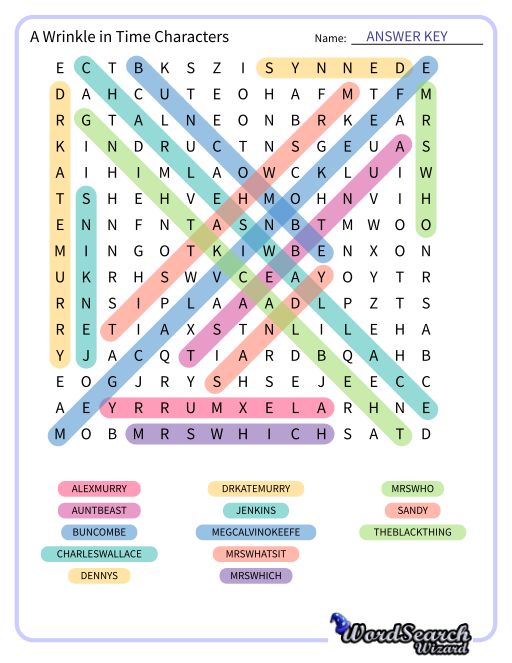 A Wrinkle in Time Characters Word Search Puzzle