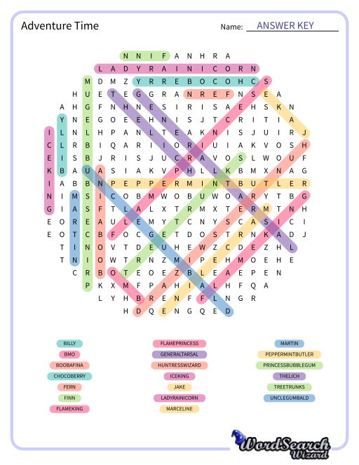 Adventure Time Word Search Puzzle