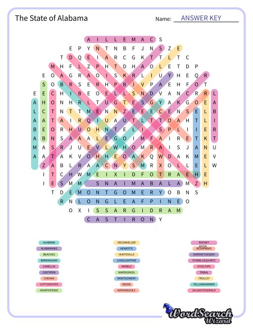 The State of Alabama Word Search Puzzle