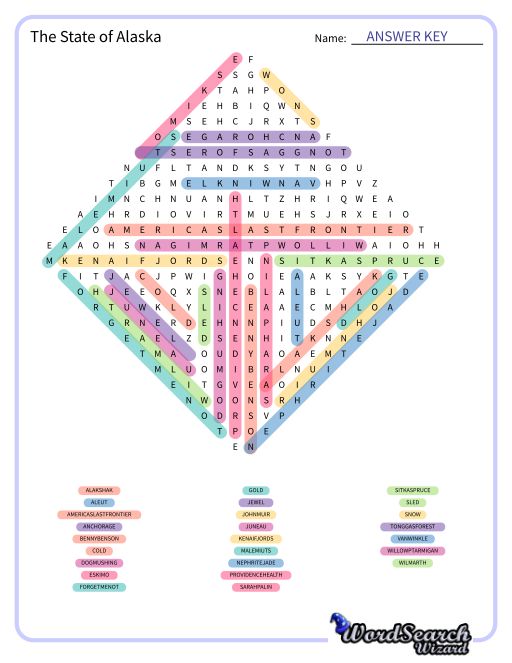 The State of Alaska Word Search Puzzle