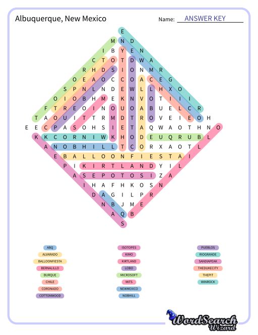 Albuquerque, New Mexico Word Search Puzzle