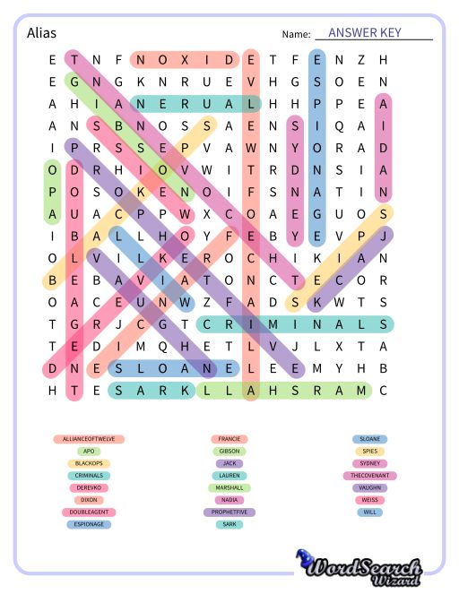 Alias Word Search Puzzle