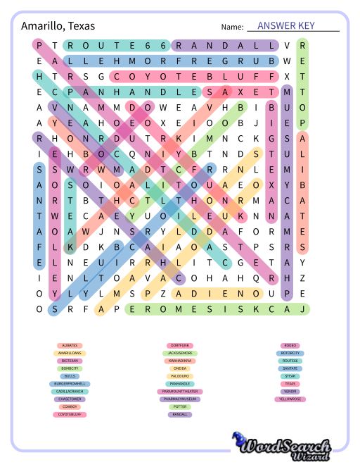 Amarillo, Texas Word Search Puzzle