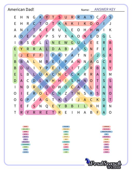 American Dad! Word Search Puzzle