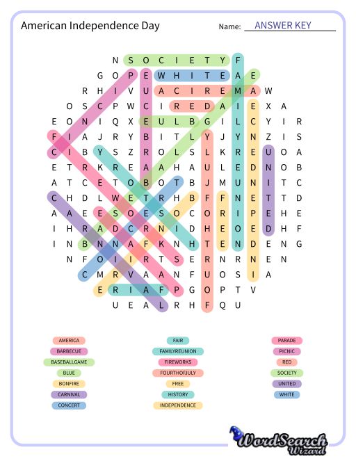 American Independence Day Word Search Puzzle