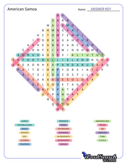 American Samoa Word Search Puzzle