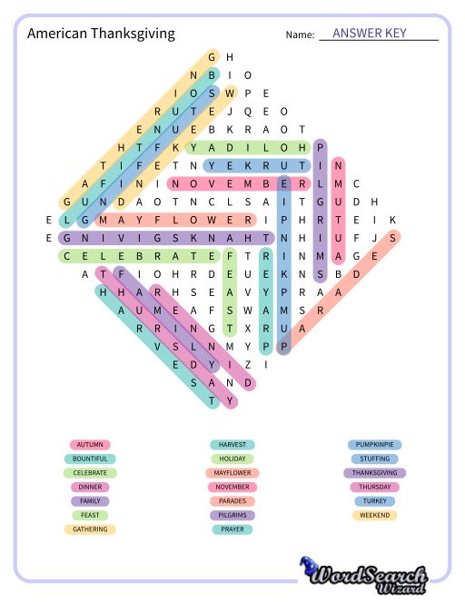 American Thanksgiving Word Search Puzzle