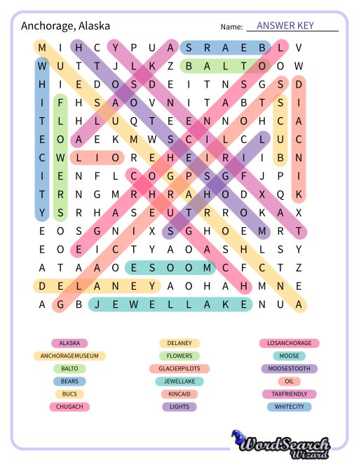 Anchorage, Alaska Word Search Puzzle