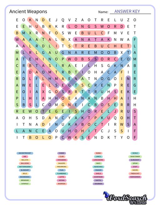 Ancient Weapons Word Search Puzzle