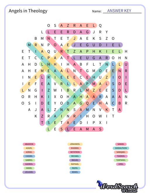 Angels in Theology Word Search Puzzle