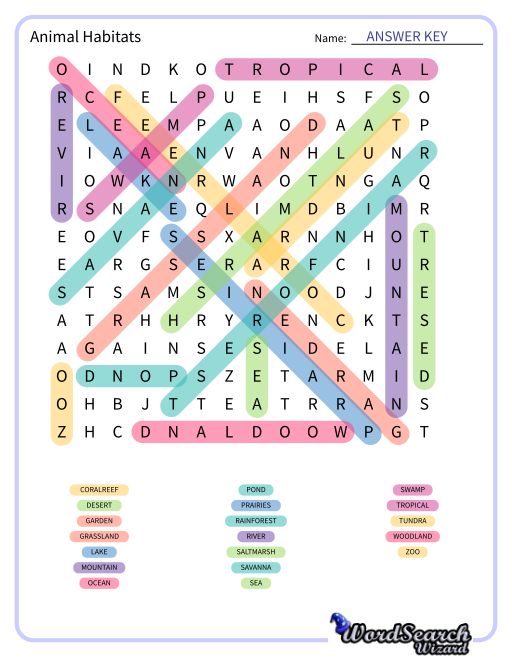 Animal Habitats Word Search Puzzle