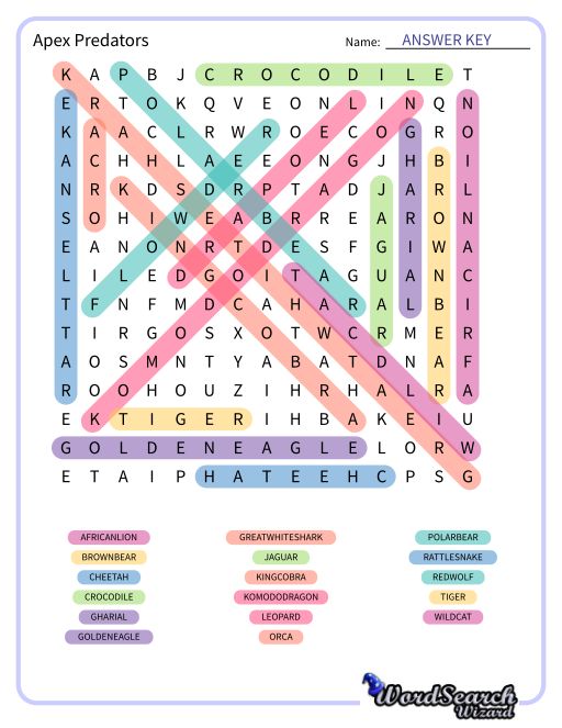 Apex Predators Word Search Puzzle