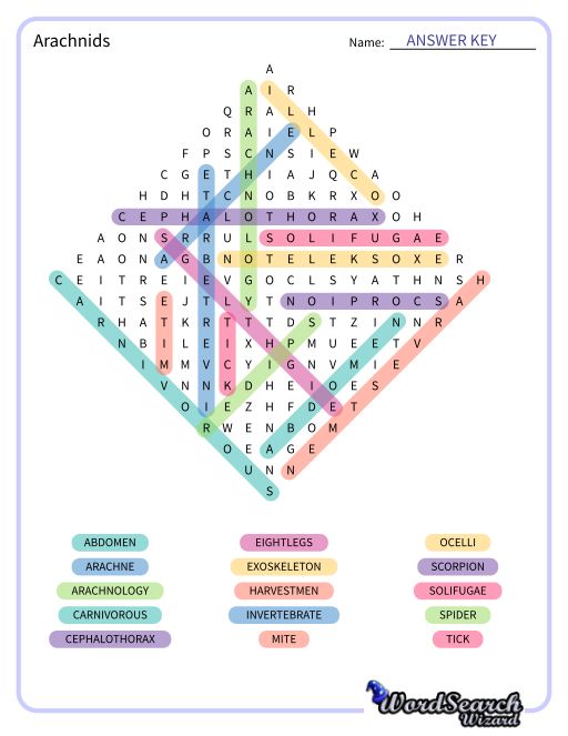 Arachnids Word Search Puzzle