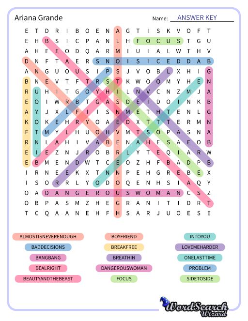 Ariana Grande Word Search Puzzle