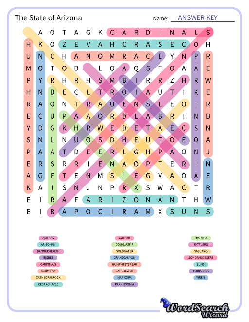 The State of Arizona Word Search Puzzle