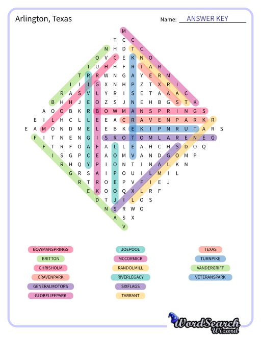 Arlington, Texas Word Search Puzzle