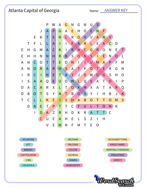 Atlanta Capital of Georgia Word Search Puzzle