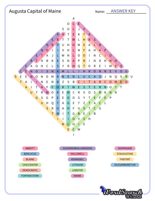 Augusta Capital of Maine Word Search Puzzle