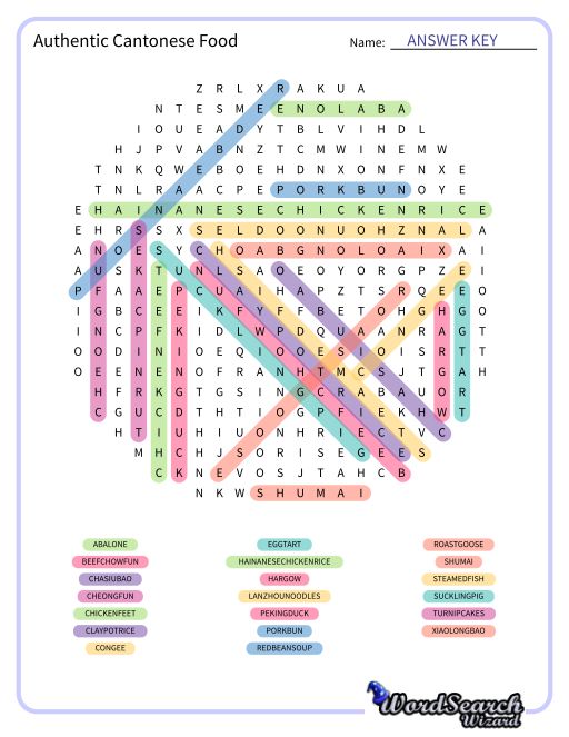 Authentic Cantonese Food Word Search Puzzle