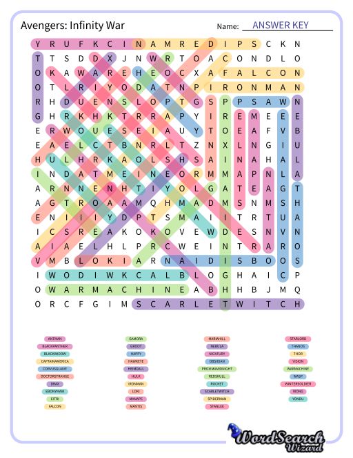 Avengers: Infinity War Word Search Puzzle