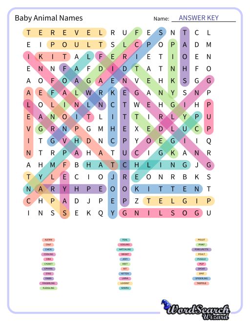Baby Animal Names Word Search Puzzle