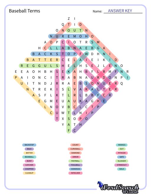 Baseball Terms Word Search Puzzle