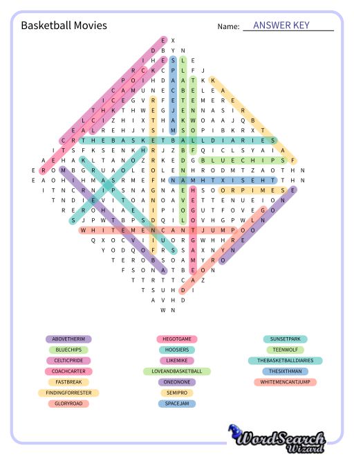 Basketball Movies Word Search Puzzle