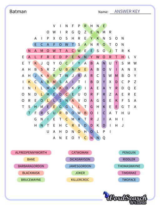 Batman Word Search Puzzle