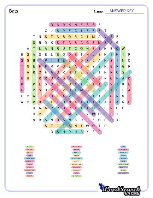 Bats Word Search Puzzle