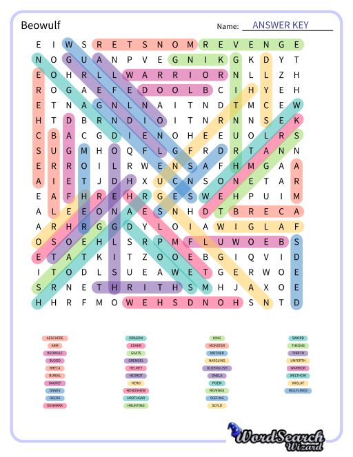 Beowulf Word Search Puzzle