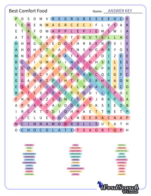 Best Comfort Food Word Search Puzzle