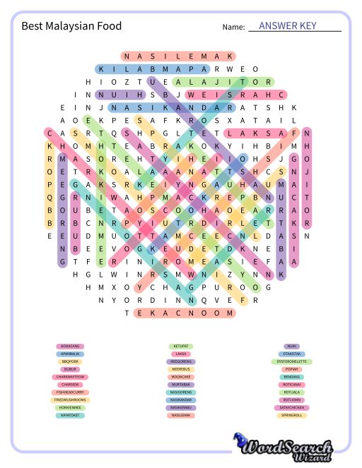 Best Malaysian Food Word Search Puzzle