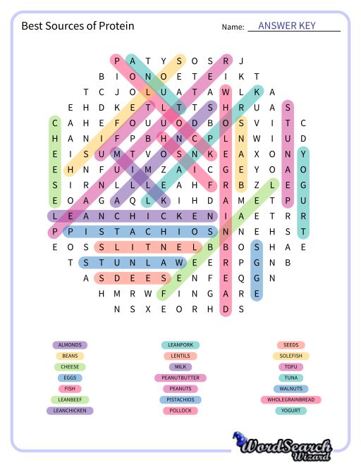 Best Sources of Protein Word Search Puzzle