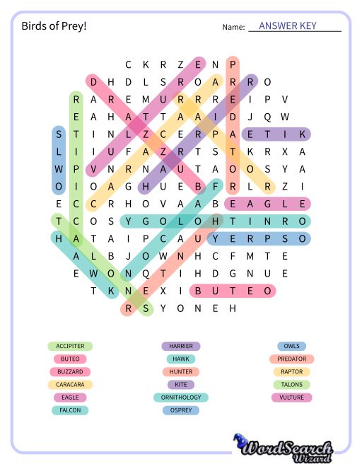 Birds of Prey! Word Search Puzzle