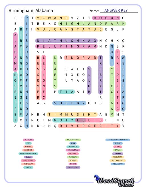 Birmingham, Alabama Word Search Puzzle