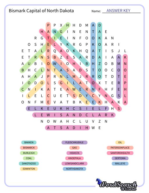 Bismark Capital of North Dakota Word Search Puzzle