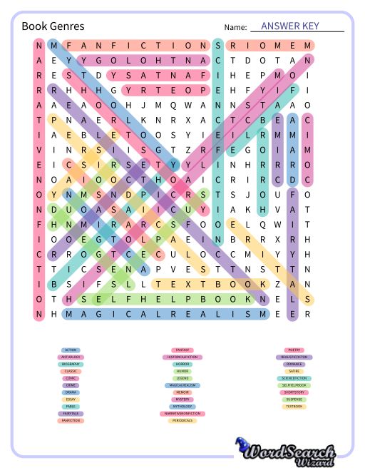 Book Genres Word Search Puzzle