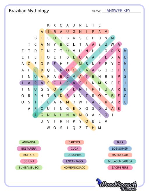 Brazilian Mythology Word Search Puzzle