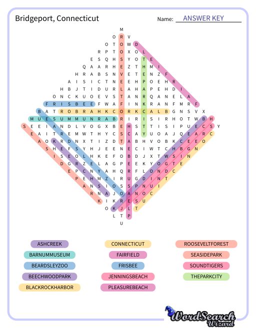 Bridgeport, Connecticut Word Search Puzzle