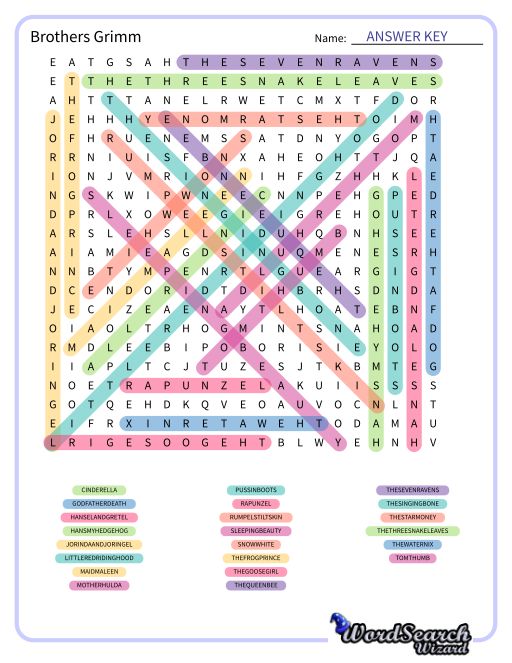 Brothers Grimm Word Search Puzzle