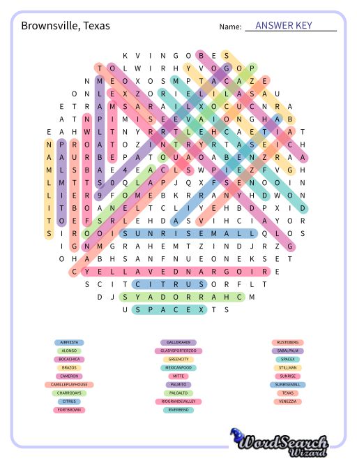 Brownsville, Texas Word Search Puzzle