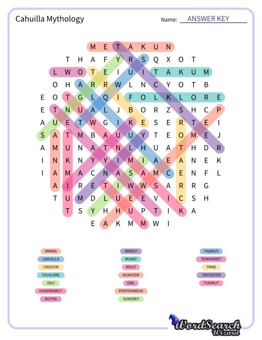 Cahuilla Mythology Word Search Puzzle