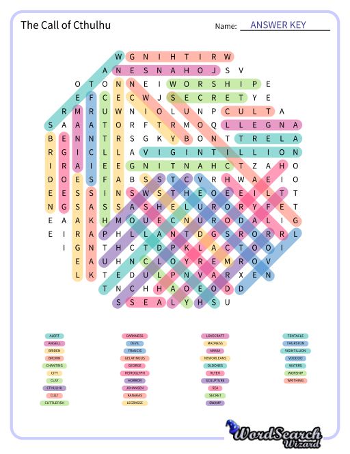 The Call of Cthulhu Word Search Puzzle
