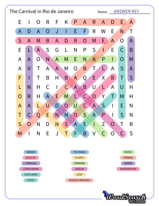 The Carnival in Rio de Janeiro Word Search Puzzle