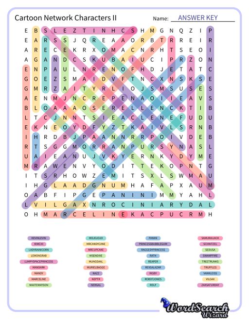 Cartoon Network Characters II Word Search Puzzle