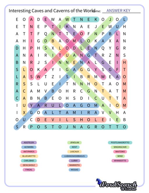 Interesting Caves and Caverns of the World Word Search Puzzle