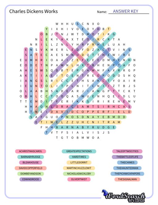 Charles Dickens Works Word Search Puzzle