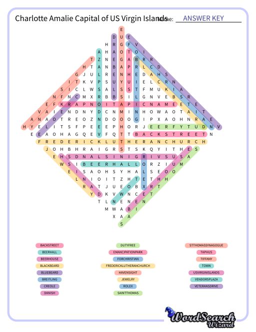 Charlotte Amalie Capital of US Virgin Islands Word Search Puzzle