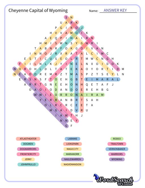 Cheyenne Capital of Wyoming Word Search Puzzle